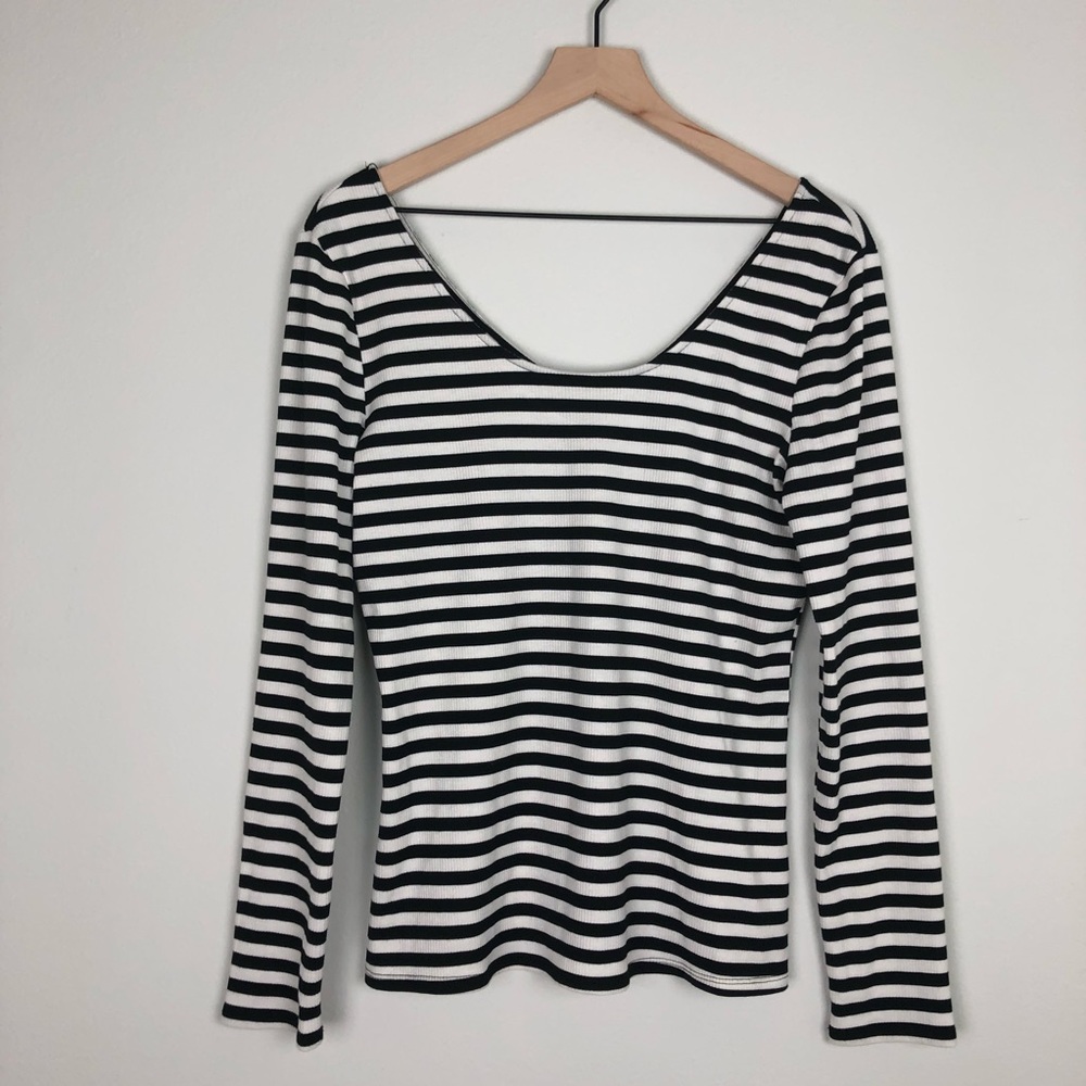 Who What Wear Boat Neck Black & White Tee